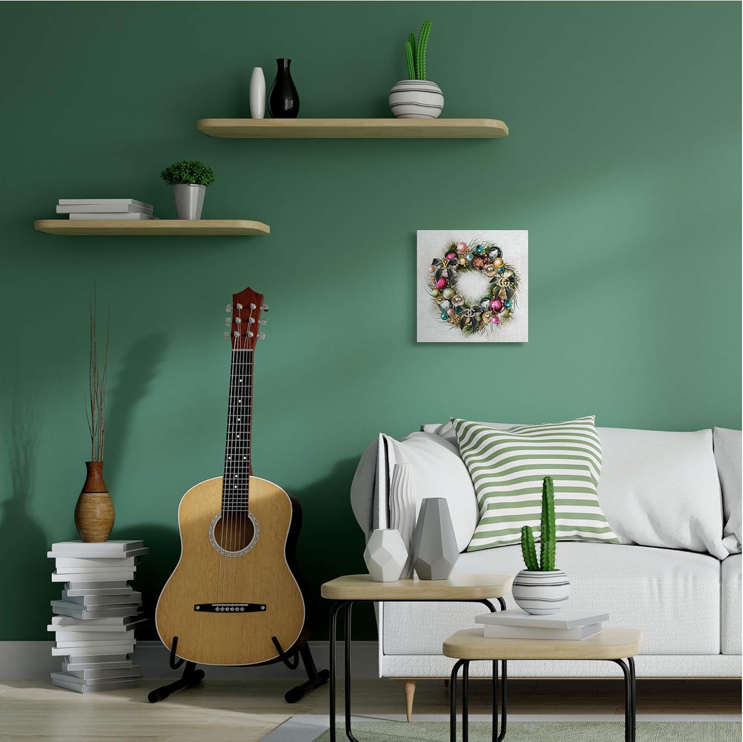 Glamorous Holiday Wreath Canvas Wall Art, 17 x 17
