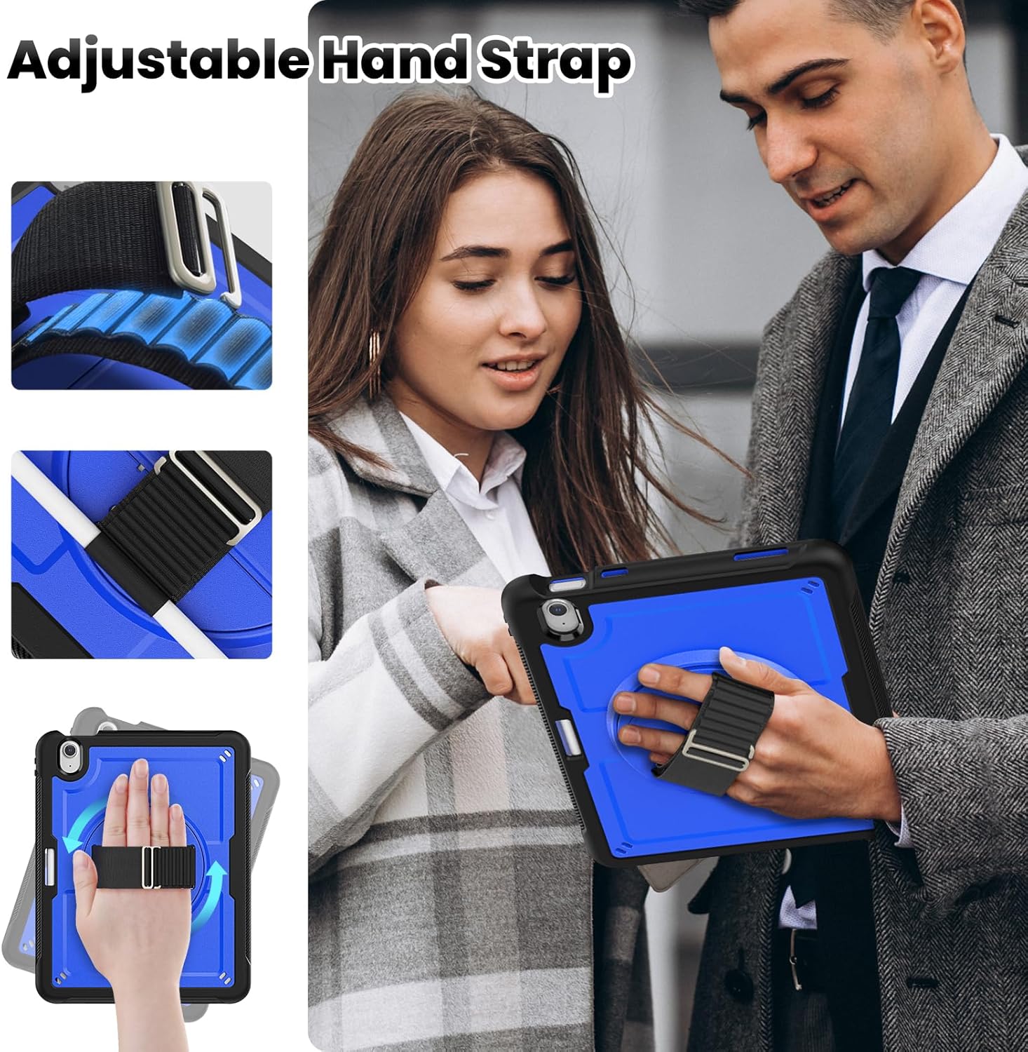 timecity Case for iPad Air 11-Inch (M3) 2025/ (M2) 2024 6th Generation, with Screen Protector/Pen Holder/Hand & Shoulder Strap/ 360° Rotating Kickstand, Dark Blue