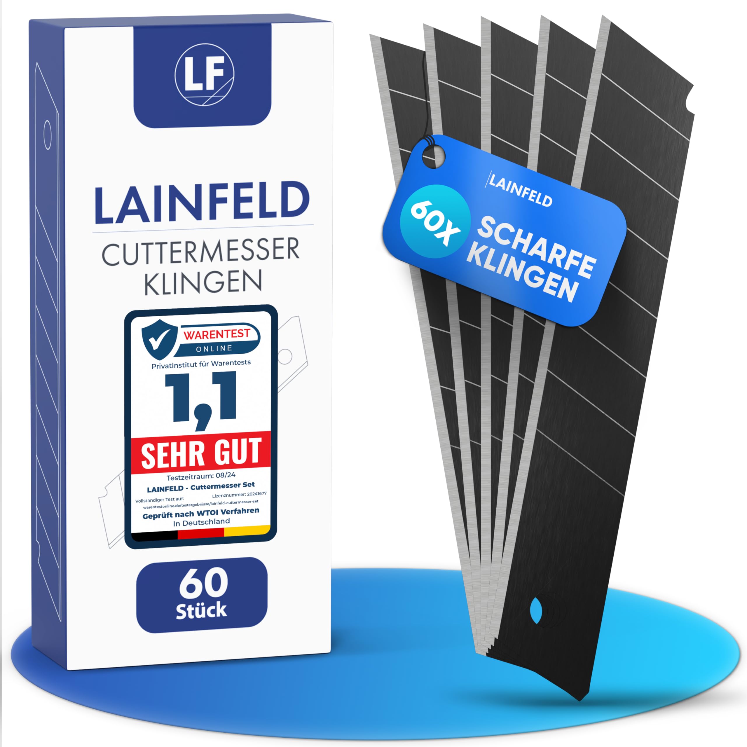 LAINFELD 60 Cuttermesser Klingen | 18mm Teppichmesser Klingen | Ersatzklingen für Kuttermesser, cutter knife | Kattermesserklinge Abbrechklingen