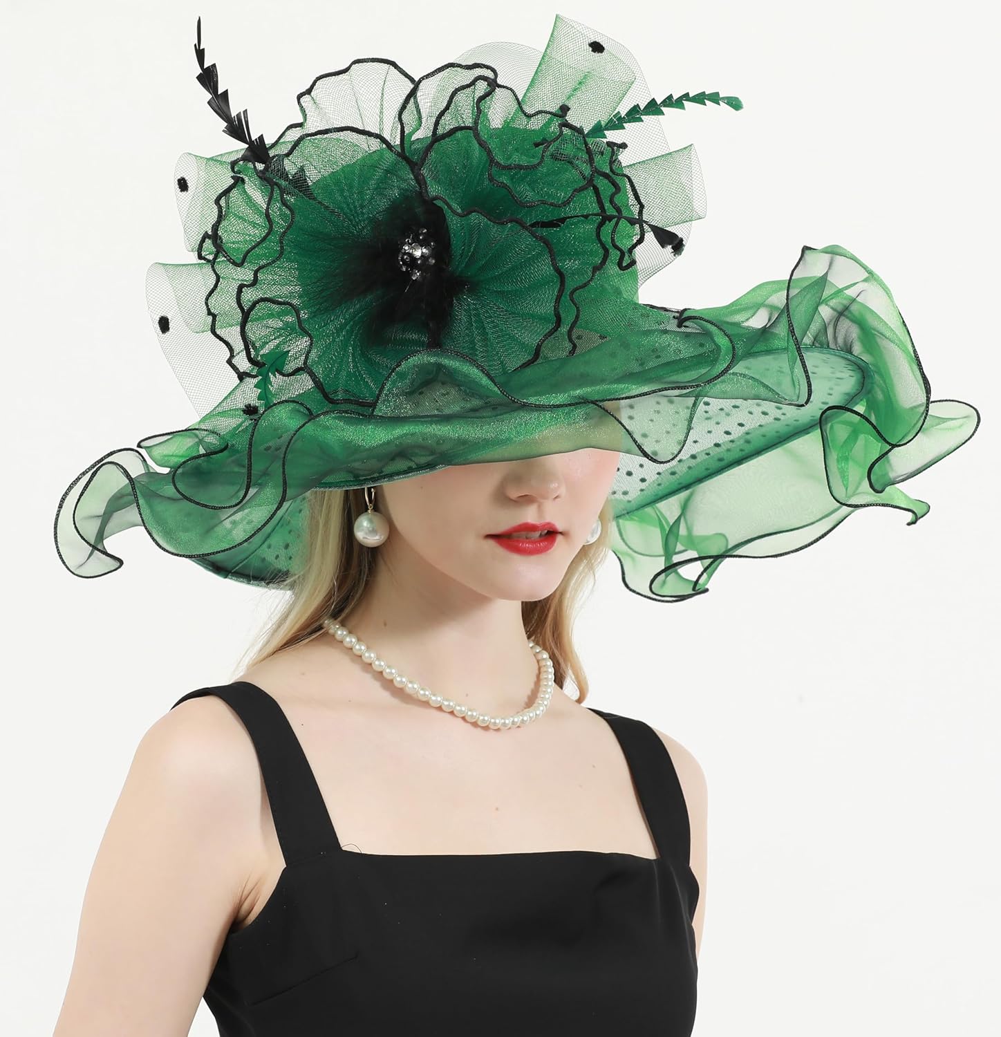 ORIDOOR Women Organza Fascinator Hat Floral Tea Party Wedding Hat 862 Dark Green