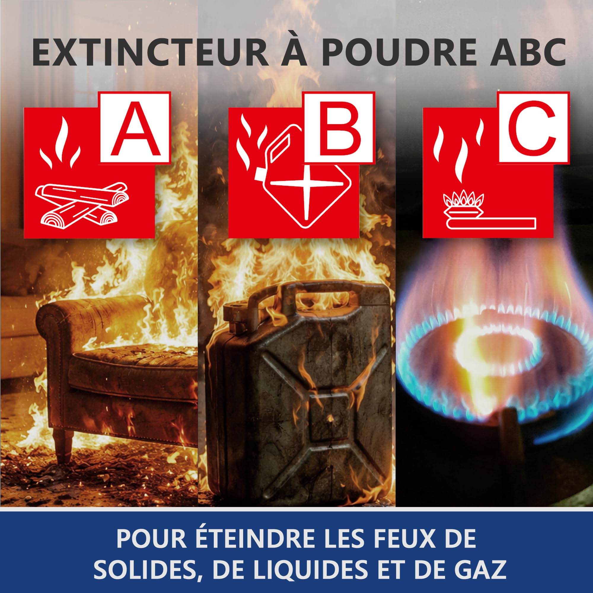 ELRO FEP1KG Extincteur à Poudre 1 kg – Classes ABC – pour Voiture, Maison, Caravane, Garage – Certifié en 3