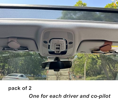 Miniatura 6 de Juego de 2 soportes de lentes de sol para visera de automóvil  Juego de 2  Clip magnético de cuero para gafas de sol para coche (gris + marrón)
