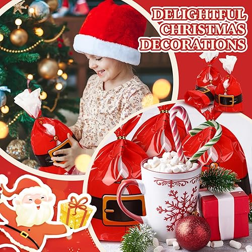 Miniatura 5 de 300 bolsas de celofán de Navidad, bolsas de plástico para galletas de dulces de Navidad con lazos giratorios, bolsas de regalo de Papá Noel, bolsas