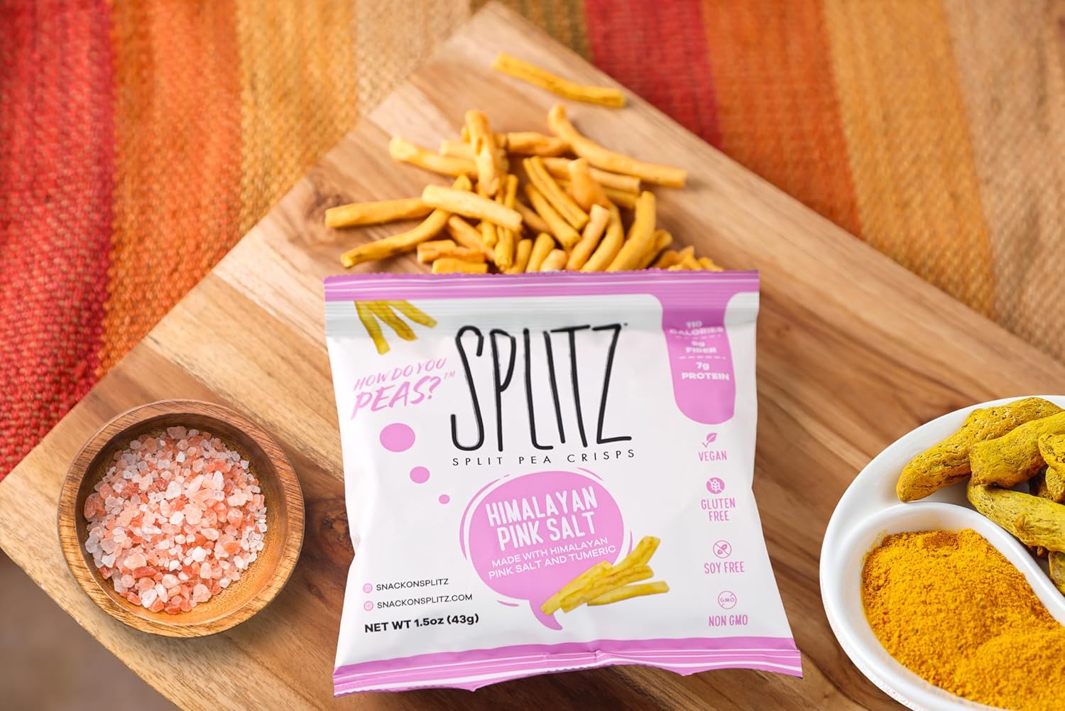 SPLITZ Split Pea Crisps Himalayan Pink Salt (1.5oz) 16ct Plant-Based, Organic, Non-GMO, Vegan, Gluten-Free, Superfoods, Healthy Snack for Kids and Adults, High Protein, High Fiber, Low Calorie