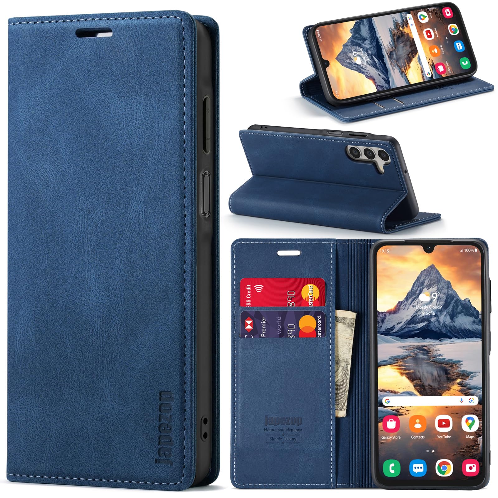 Samsung Galaxy A15 5G Case,Samsung Galaxy A15 5G Wallet Case with [RFID Blocking] Card Holder Kickstand Magnetic,Leather Flip Case Wallet for Samsung Galaxy A15 5G 6.5 Inch (Blue)