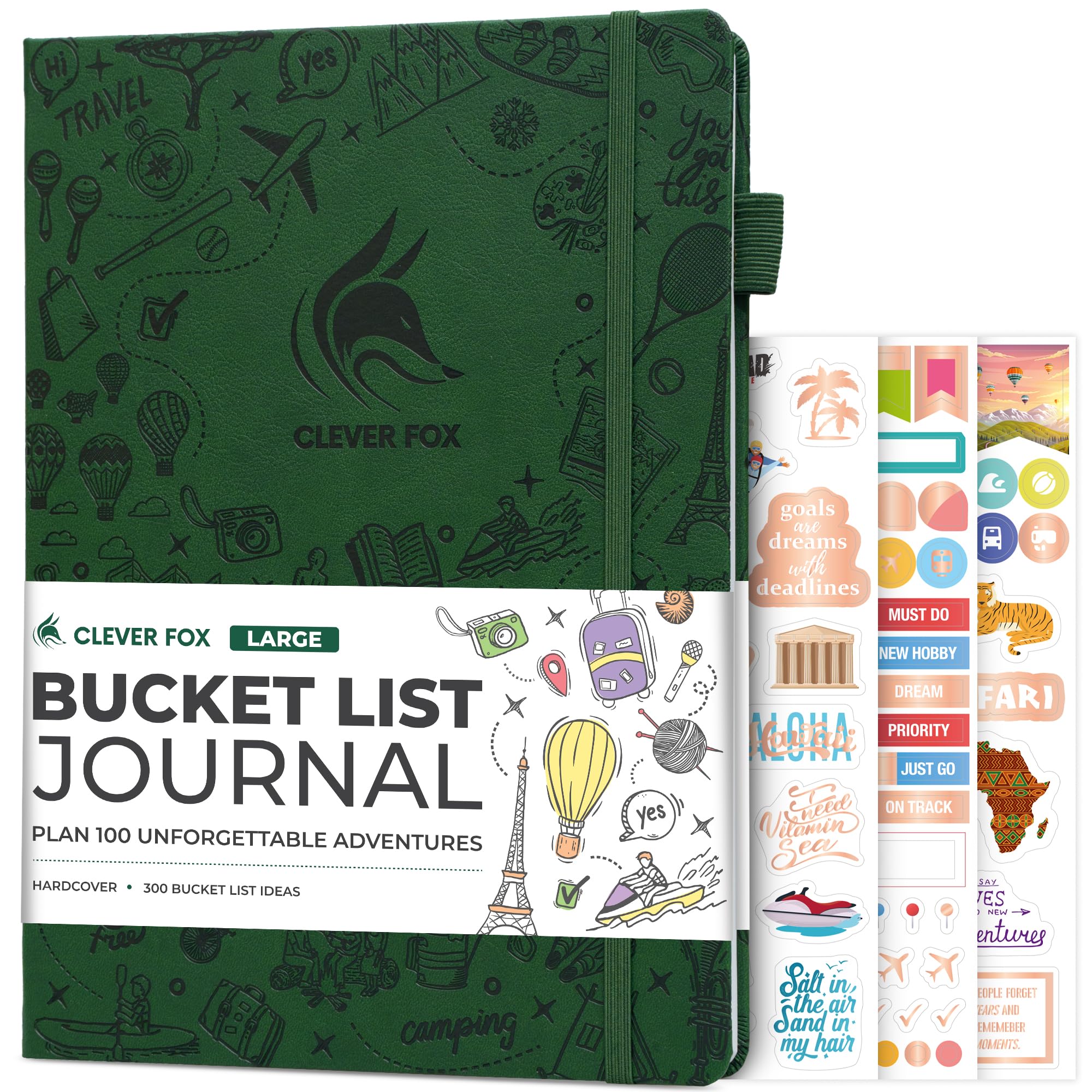 Clever Fox Bucket List Journal Large – Inspirational Book for Memories & Adventures – Motivational Bucket List Notebook for Couples, A4 (Forest Green)