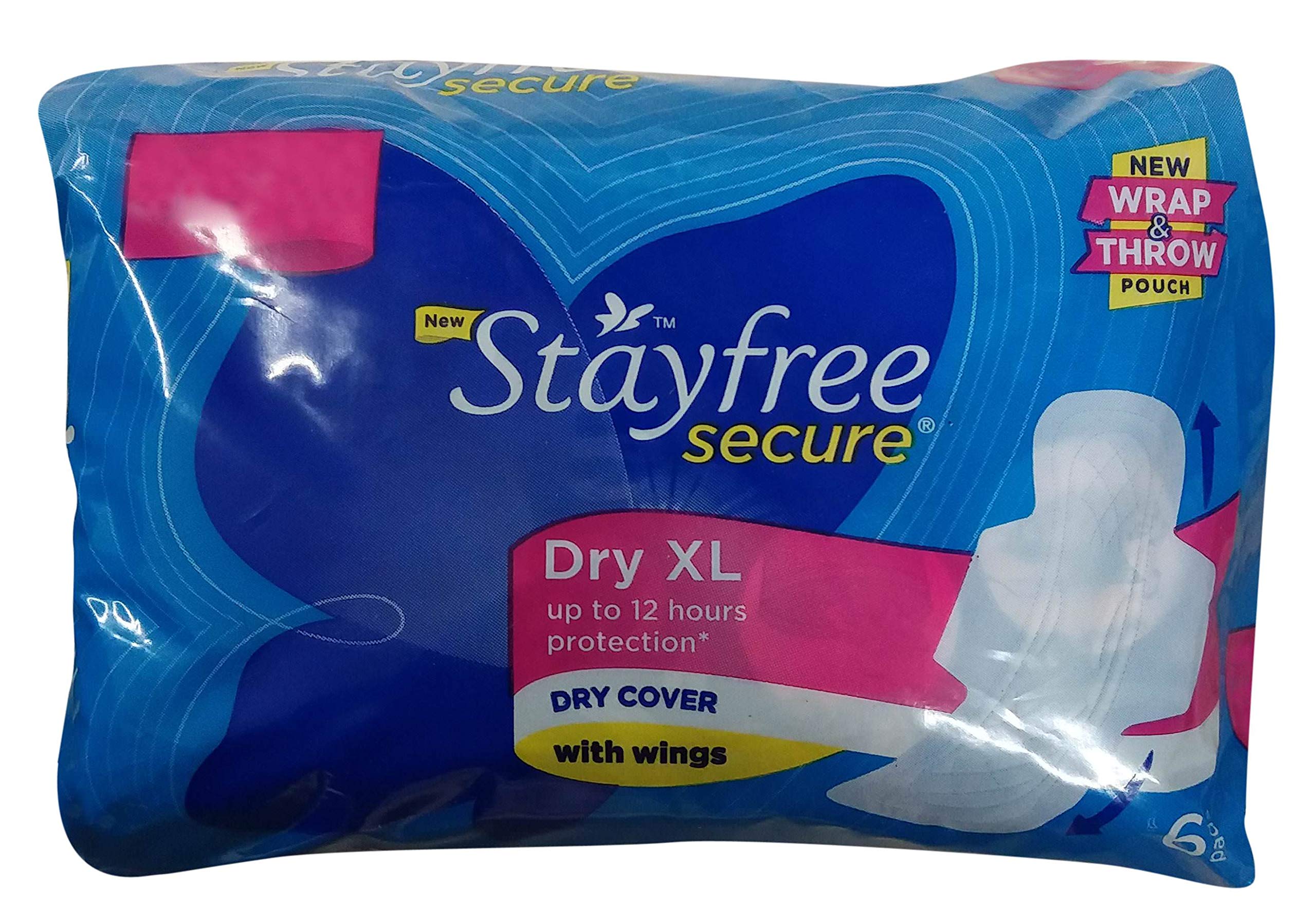 Stayfree Secure Dry Cover Sanitary Pads - XL (With Wings), 6 Pieces Pack Of 1