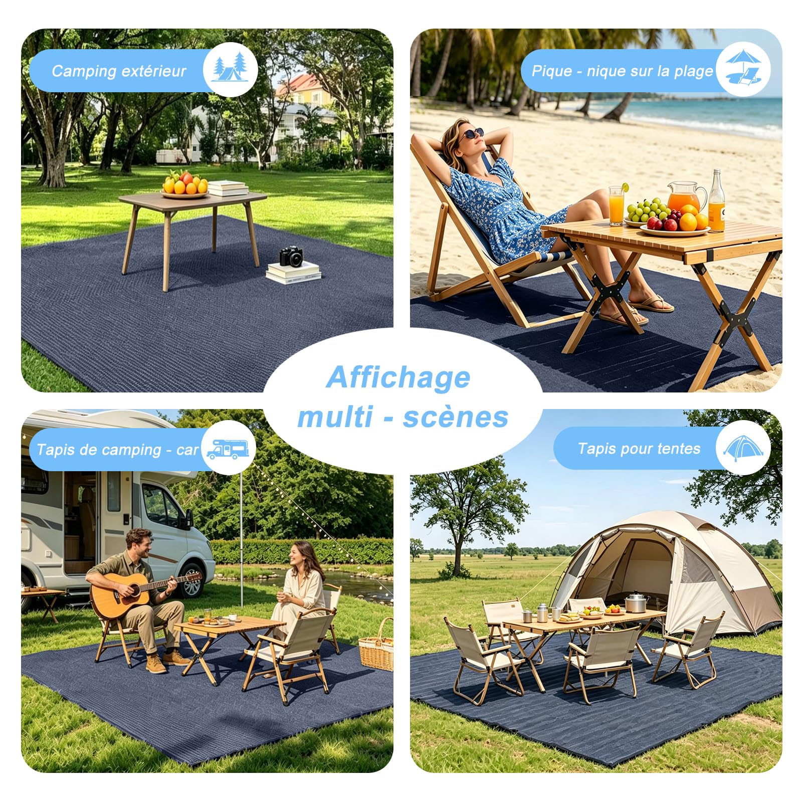 COOL AREA Tapis de Sol pour Auvent de Tente - Tapis de Camping Extérieur Respirant et Antidérapant avec Sac de Transport - Gris Bleu