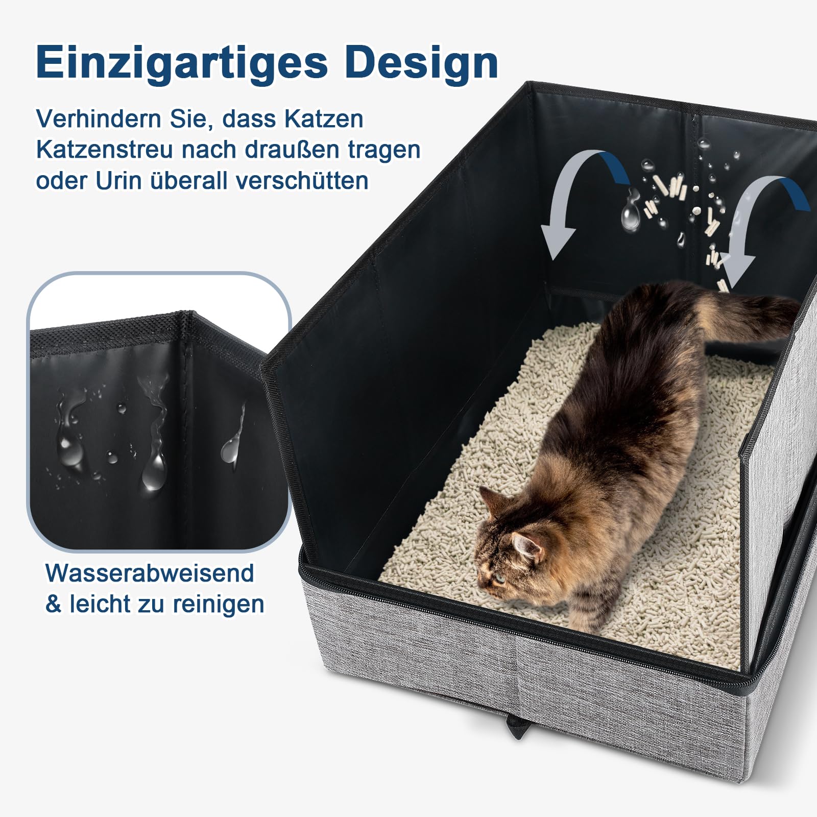 45 x 34,3 x 34,9 cm Reise Katzenklo für Unterwegs, Tragbare Katzentoilette, Einweg Katzentoilette mit Reißverschluss & Hartboden, Auslaufsicher & Wasserdicht Katzenklo Hoher Rand,Ideal für Reisen