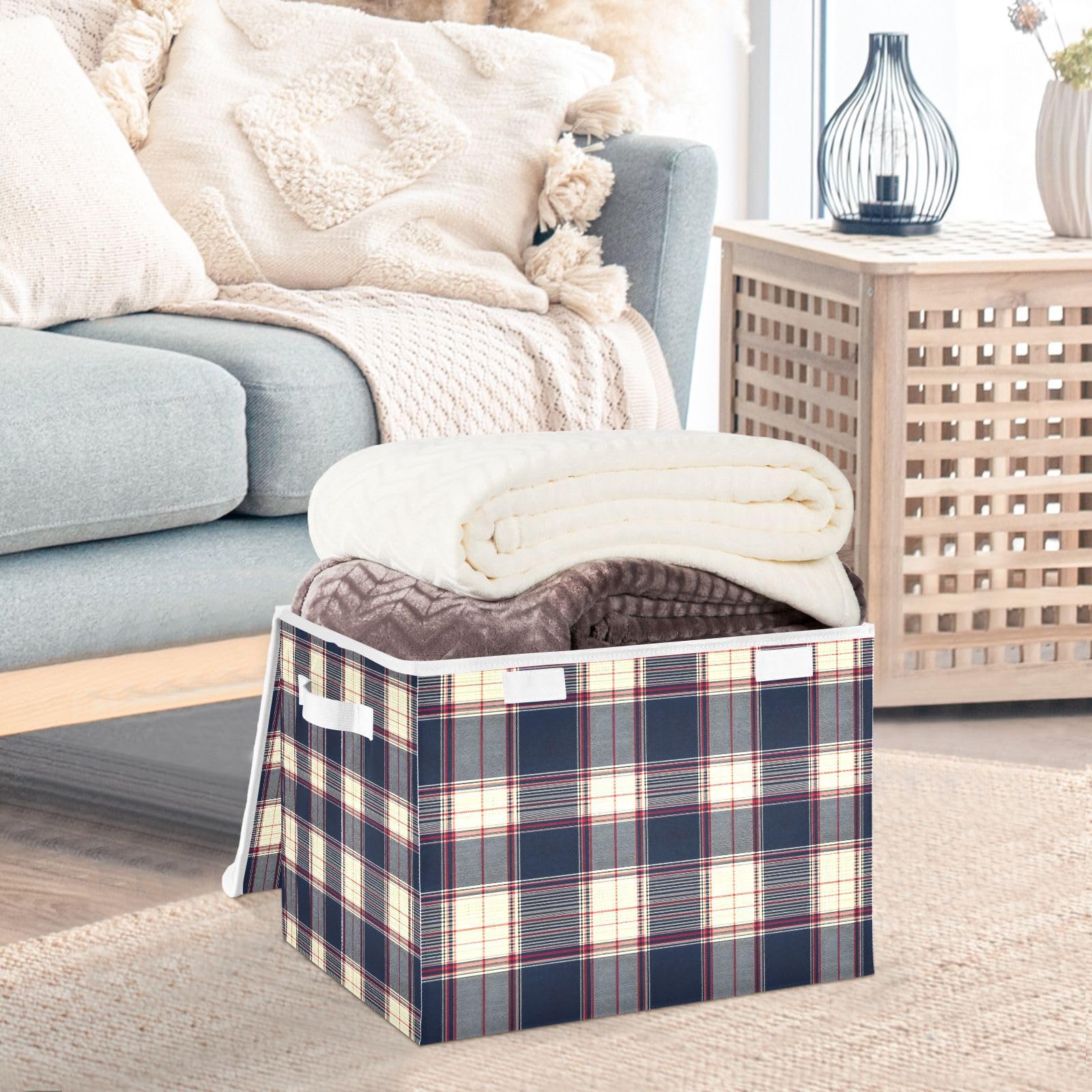 Amazon.com - MFTJYO Navy Blue Red Plaid Buffalo Plaid Storage Bin