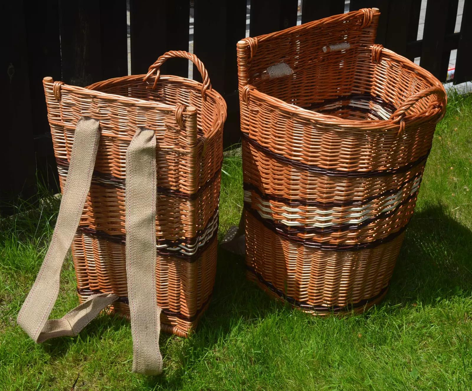 Rückentragekorb Kiepe aus Weide mit Gurten, handgeflochten & lackiert, stabiler Erntekorb Holzkorb Gartenkorb Größe L oder XXL, europäische Handarbeit (WIKLER XXL – Maxigröße)