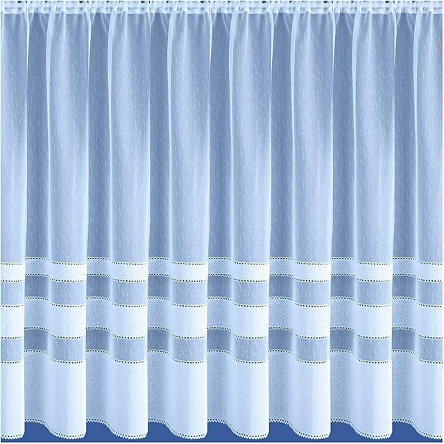 Maple Textiles Horizon Semi-Plain Stripe Ribbon Band White Net Curtain Sold By The Meter Quantity Width (40 inch (101cm) Drop) (MT09)