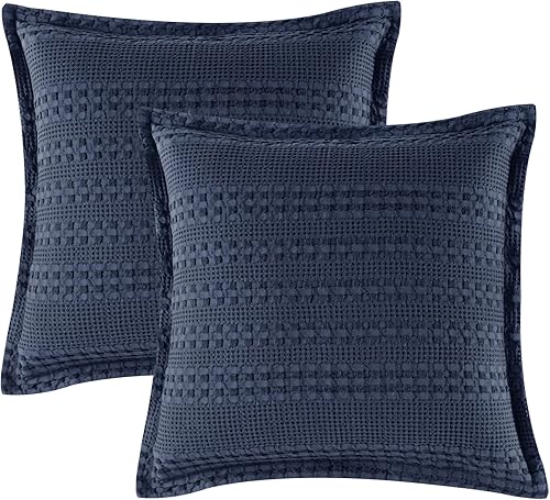 Miniatura 39 de PHF - Fundas de almohada 100% algodón con tejido gofre europeo, 26 x 26 pulgadas, 2 unidades para decoración elegante del hogar, sin relleno