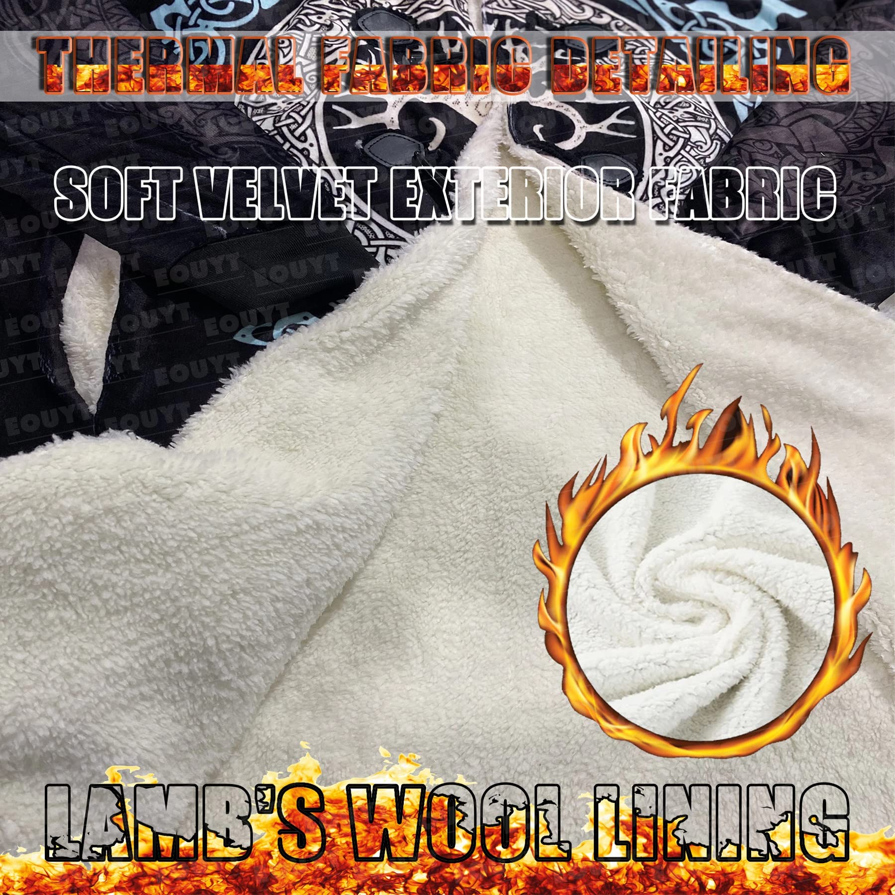 Fenrir Wolf Tattoo Men's Warm Thickened Parker Jacket Viking mittellange Winter Lammfell lässige Langarm-Kapuzenjacke Nordische Kleidung Outdoor-Aktivitäten Kapuze gepolsterte Windjacke ( Color : Fenr