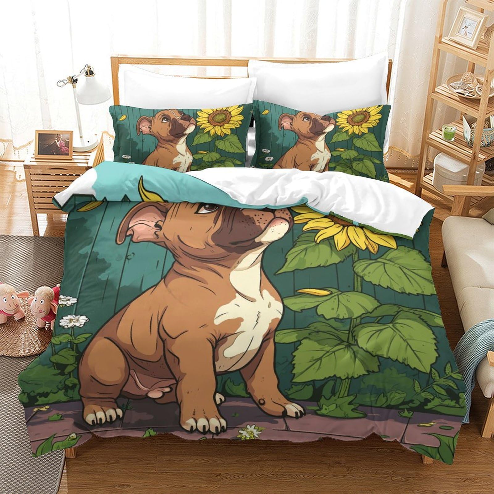 Parure de lit Bouledogue Français 3 pièces avec housse de couette 200x200 et taies