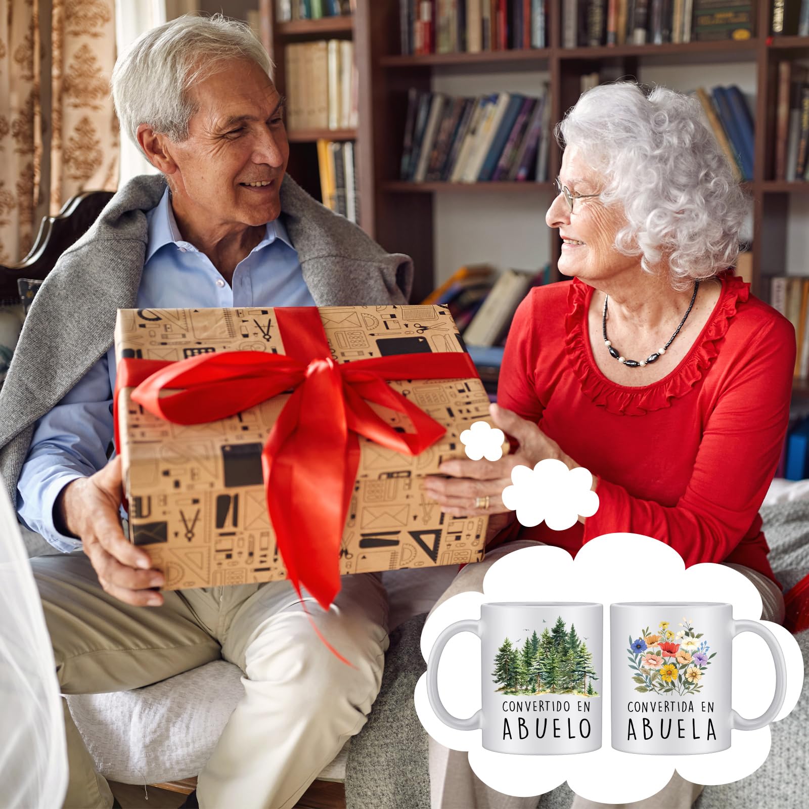 Didaey Juego de 2 tazas de café Promoted to Abuela y Abuelo para nuevos abuelos, regalos por primera vez 2025 para abuela y abuelo, regalos de anuncio de embarazo regalos de Navidad para nuevos