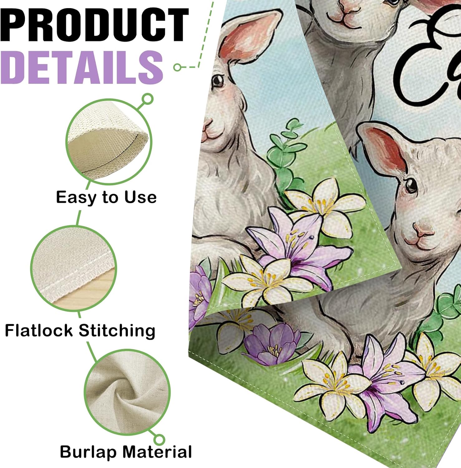 Dyrenson Happy Easter Lamb Decorative Garden Flag, Cute Lily Flower Tree Yard Outside Home Decorations, Spring Burlap Outdoor Small Decor Double Sided 12 x 18 - Image 4