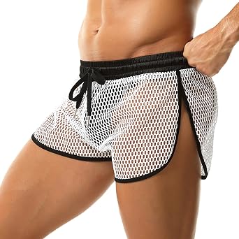 QiaTi Mens Mesh Shorts See Through Underwear Breathable Fishnet Rave Shorts for Men