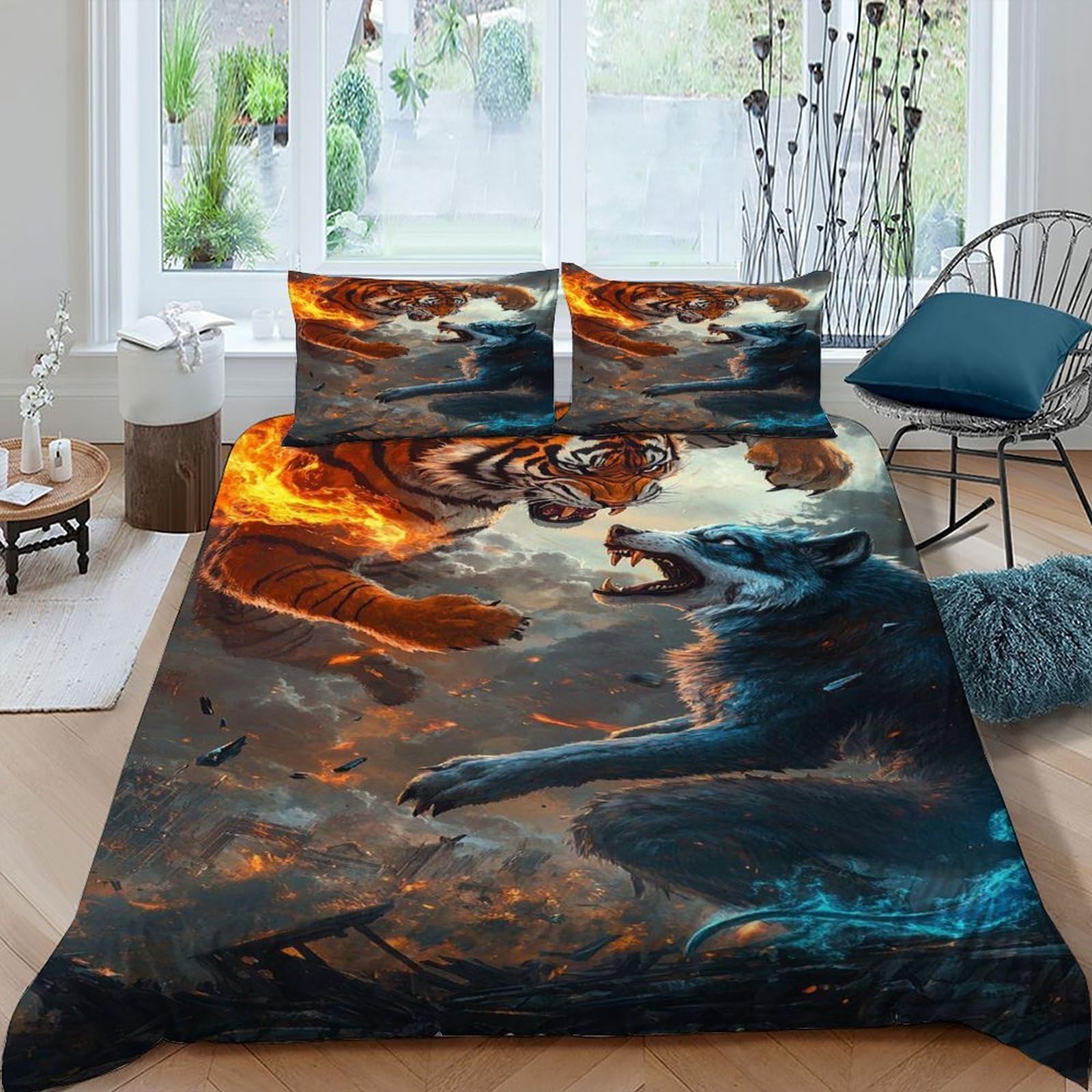 Housse de couette 3 pièces Flammentiger Blau pour éliminer les plis et simplifier le lit