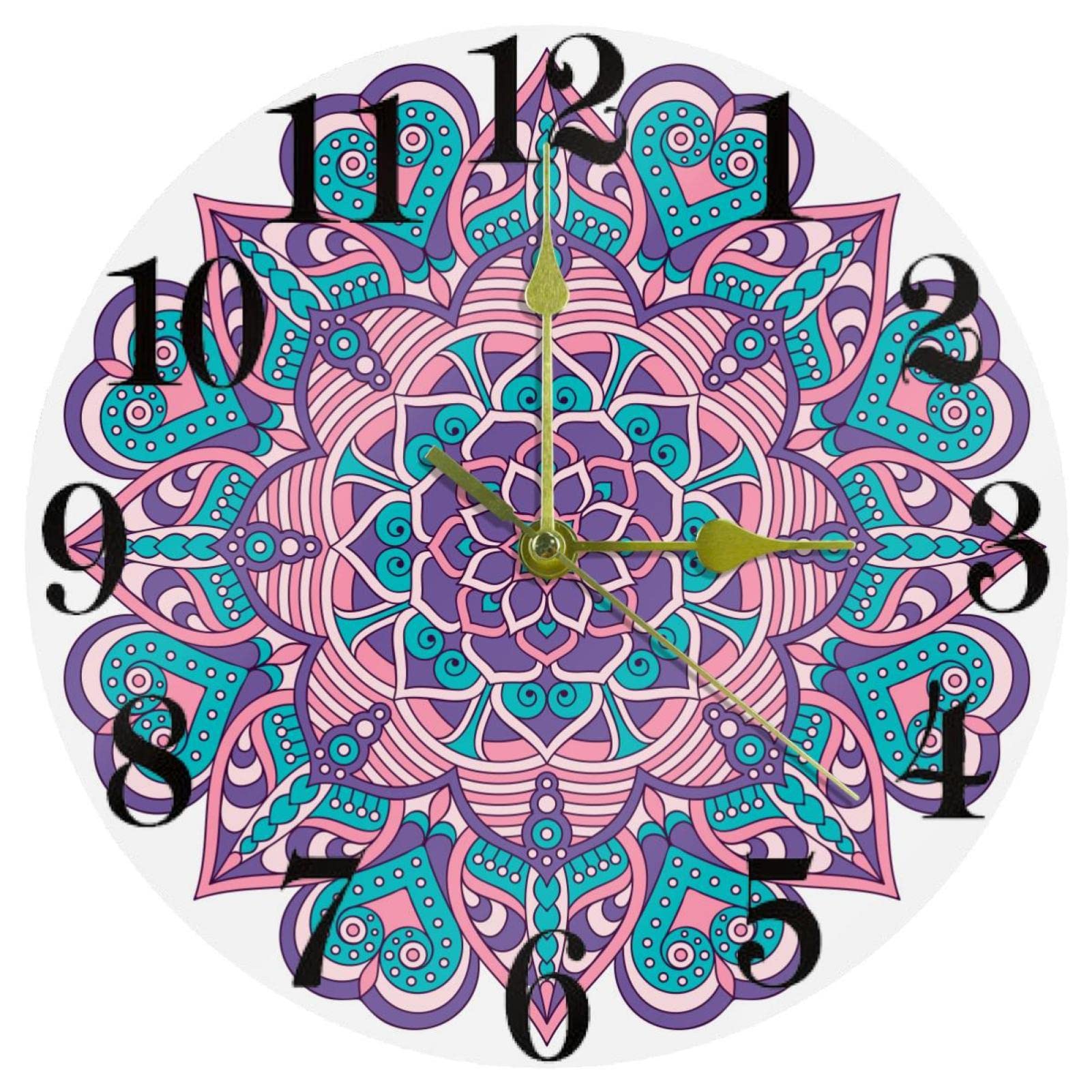 Horloge murale Mandala anti tic-tac de 25,4 cm pour bureau et école