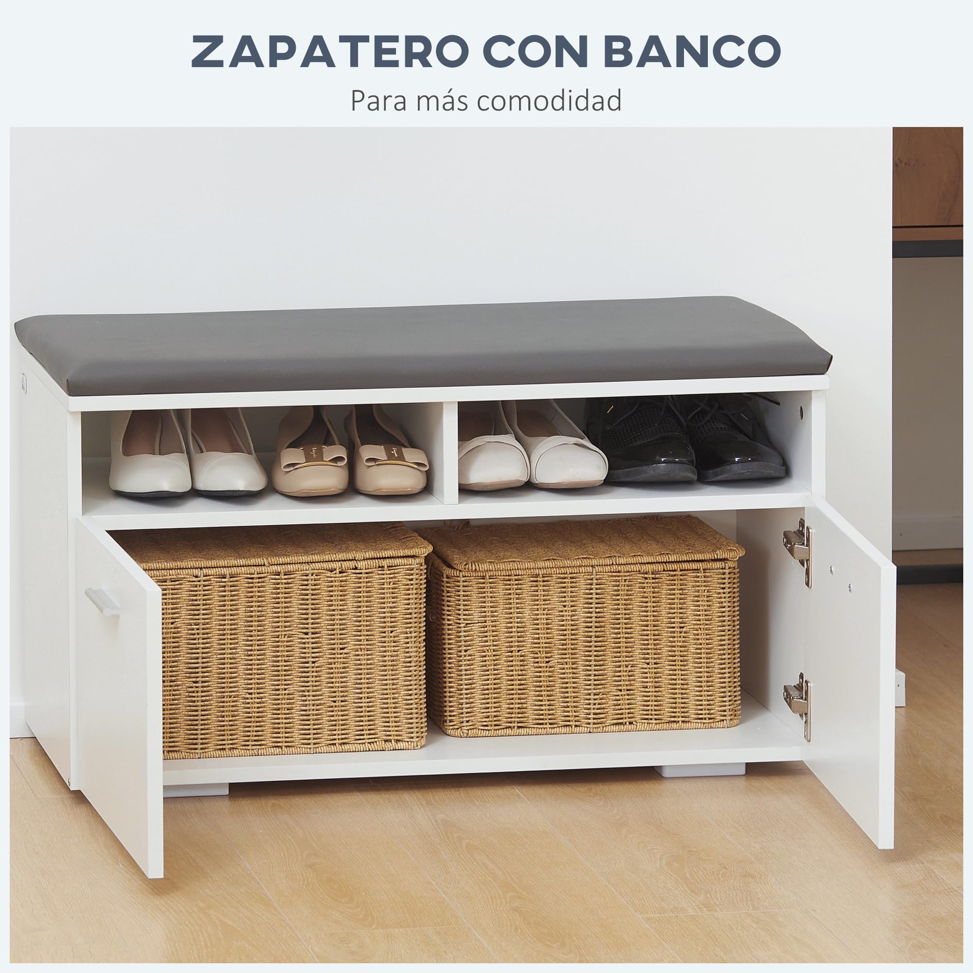 HOMCOM Conjunto de Recibidor con Espejo Perchero y Zapatero Recibidores de Entrada con 3 Ganchos 2 Puertas y Estantes para 8 Pares de Zapatos Blanco