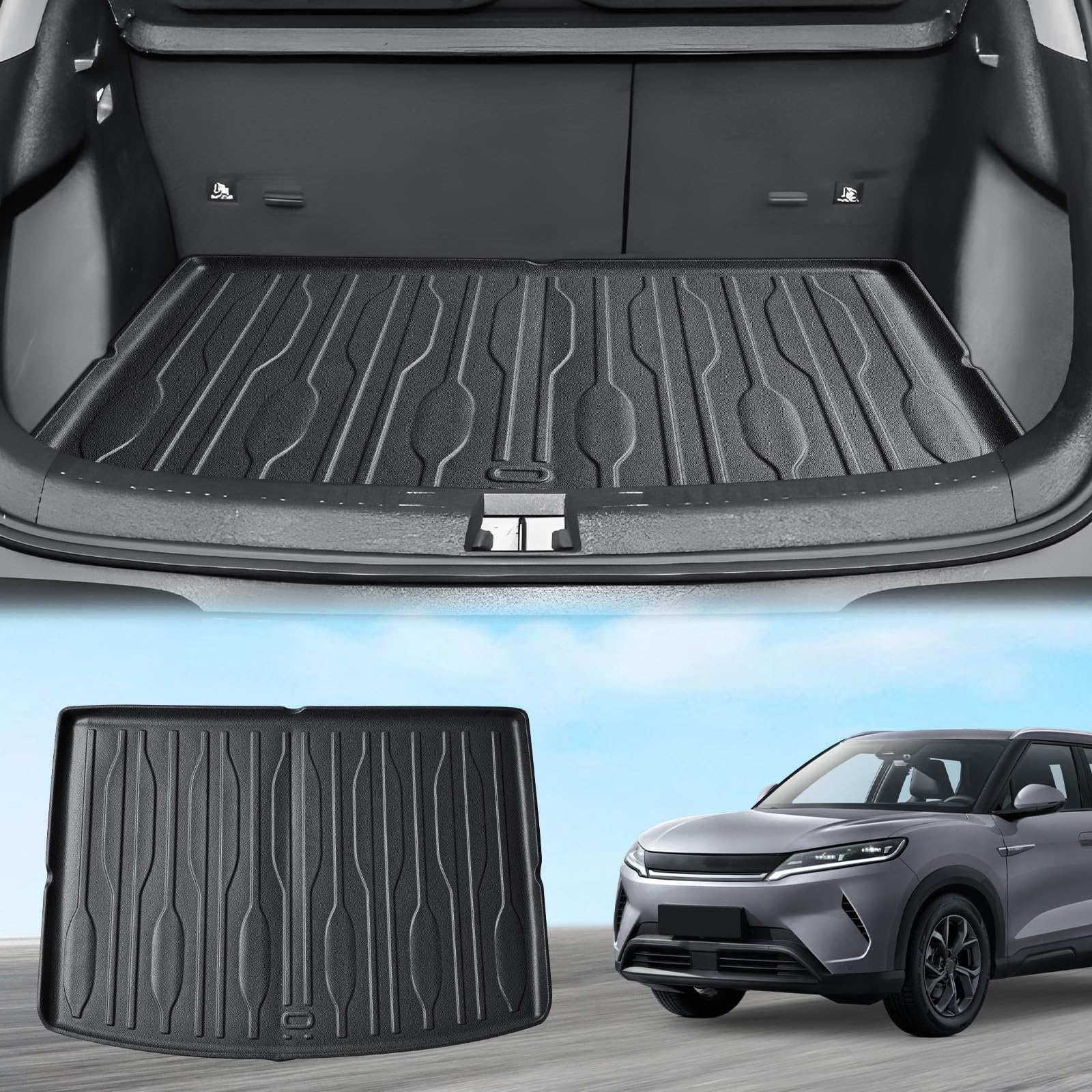 ECOZEN Vasca Baule per BYD Atto 2 (EV)/Atto 2 DM-i (PHEV) 2024-2026 3D Specifica In TPE Proteggi Bagagliaio Tappetino del bagagliaio con bordino rialzato resistente impermeabile per tutte le stagioni