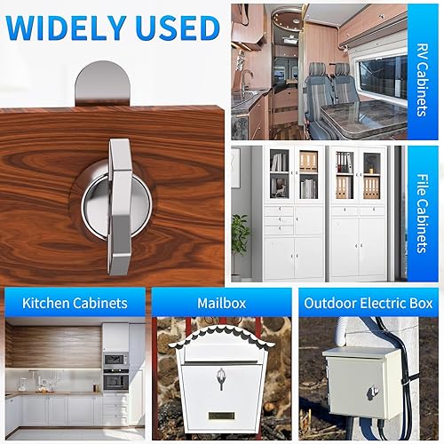 Miniatura 7 de Cerradura de leva desplazada de 58 pulgadas, 5 compartimentos sin llave para RV, pestillo de cajón de buzón de gabinete, cilindro de repuesto 100%