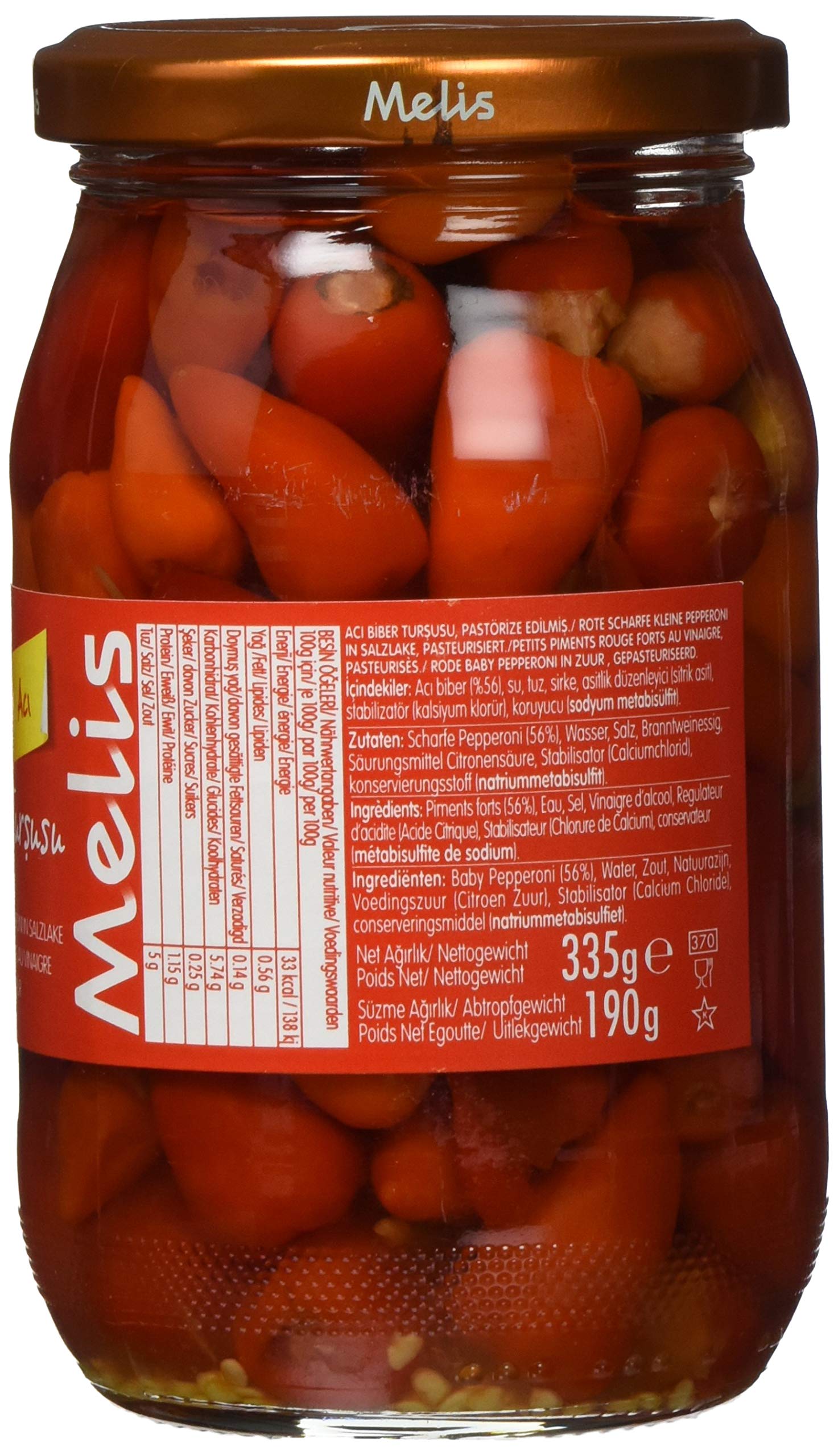 Melis Eingelegte rote "Baby" Peperoni, sehr scharf Biberiye, 6er Pack (6 x 335 g)