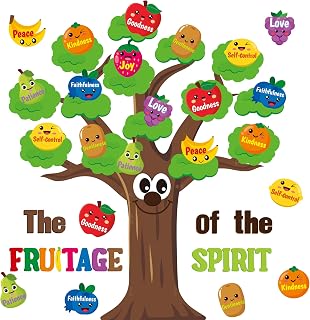 AgincBerry Fruit Bible Tree Bulletin Board - 76PCS Bible Accents Fruit Age of The Spirit Trees Cutouts Decor for Christian Classroom Bulletin Board Christmas Religious Faith Sunday School Decor