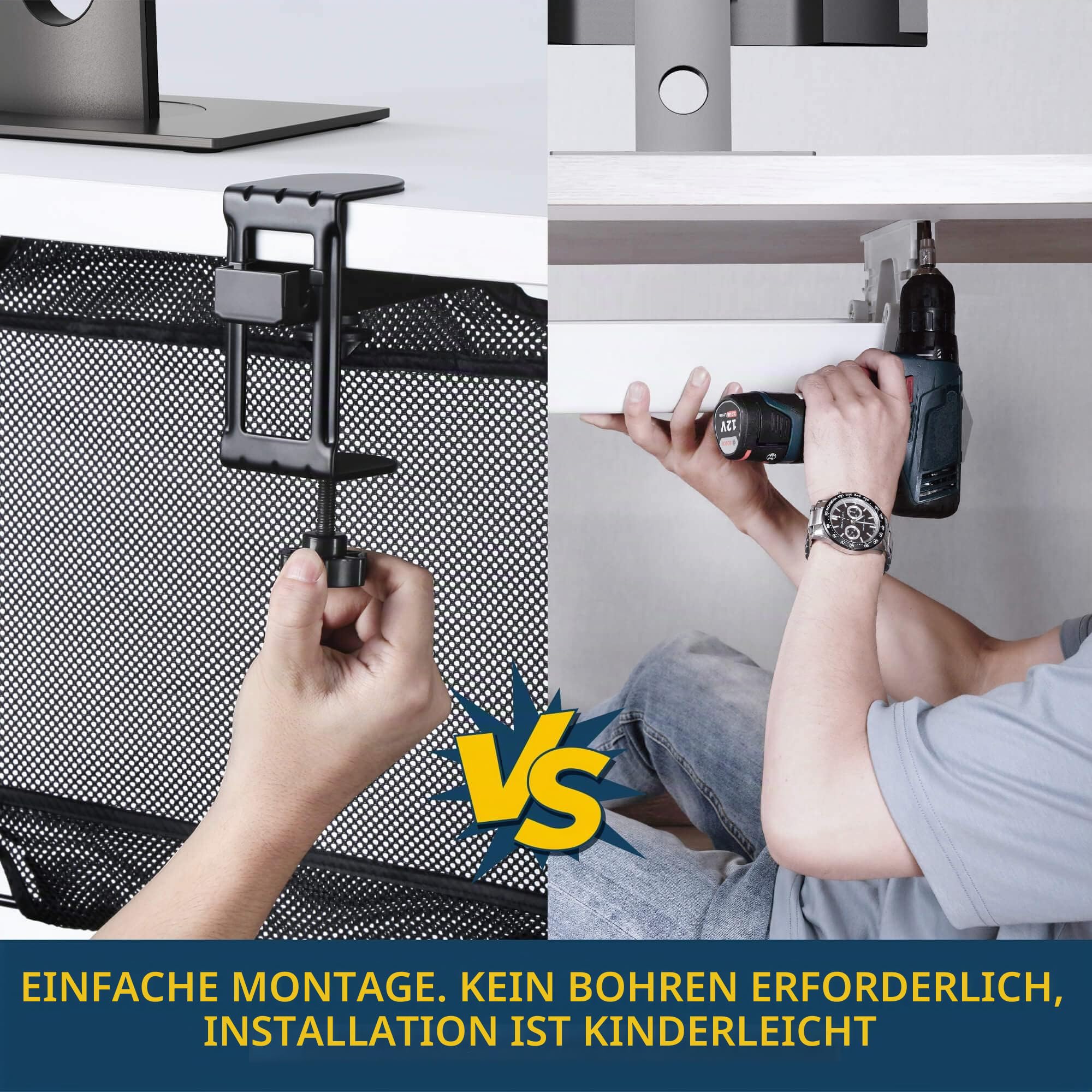 Kabel-Management-Tablett unter dem Schreibtisch, 91,4 cm, kein Bohren, Kabel-Organizer für Steckdosenleiste, sicheres Drahtnetz für Schreibtische, Büro und Zuhause (schwarz)