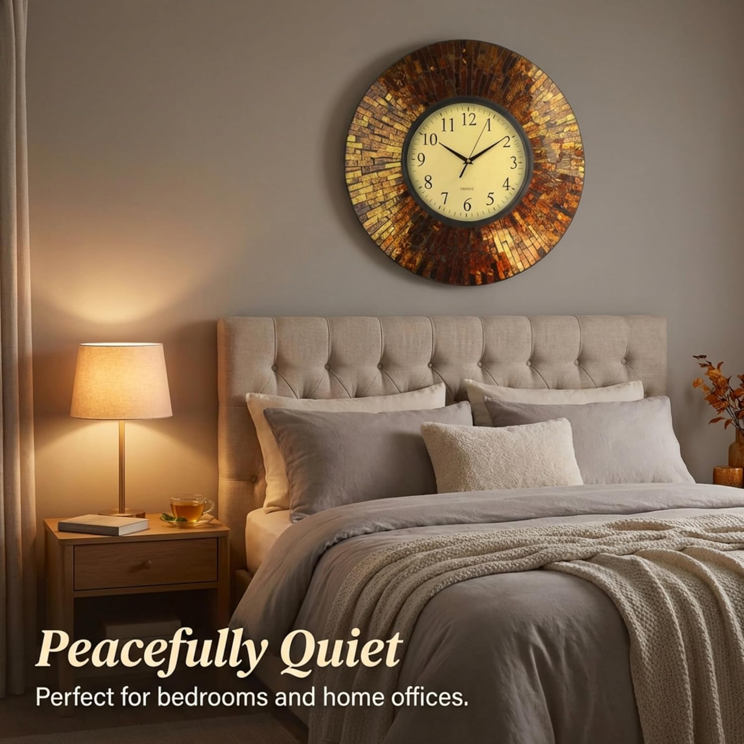 Lulu Decor, 19" Baltic Amber Mosaic Wall Clock with 9.5" Brown Arabic Glass Dial, 4.50" Mosaic Border, Silent Non-Ticking Quartz, Perfect for Housewarming Gift (LP72)