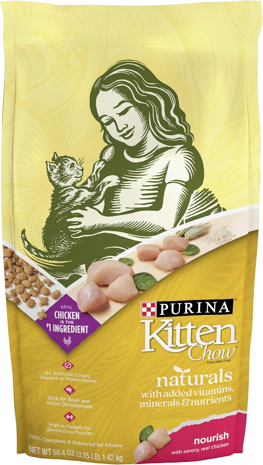 Purina Kitten Chow High Protein Cat Food Naturals With Added Vitamins, Minerals and Nutrients - (4) 3.15 lb. Bags