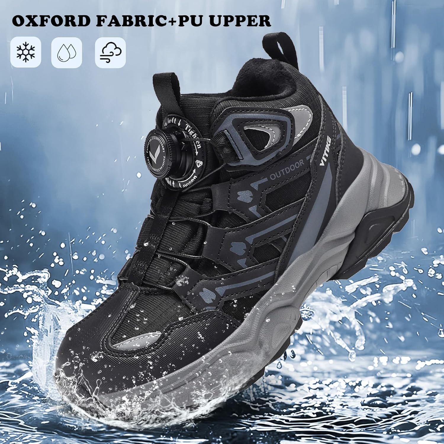 Kids Snow Boots Boys Girls Winter Shoes Warm Waterproof Slip Resistant Outdoor Hiking Walking Boot