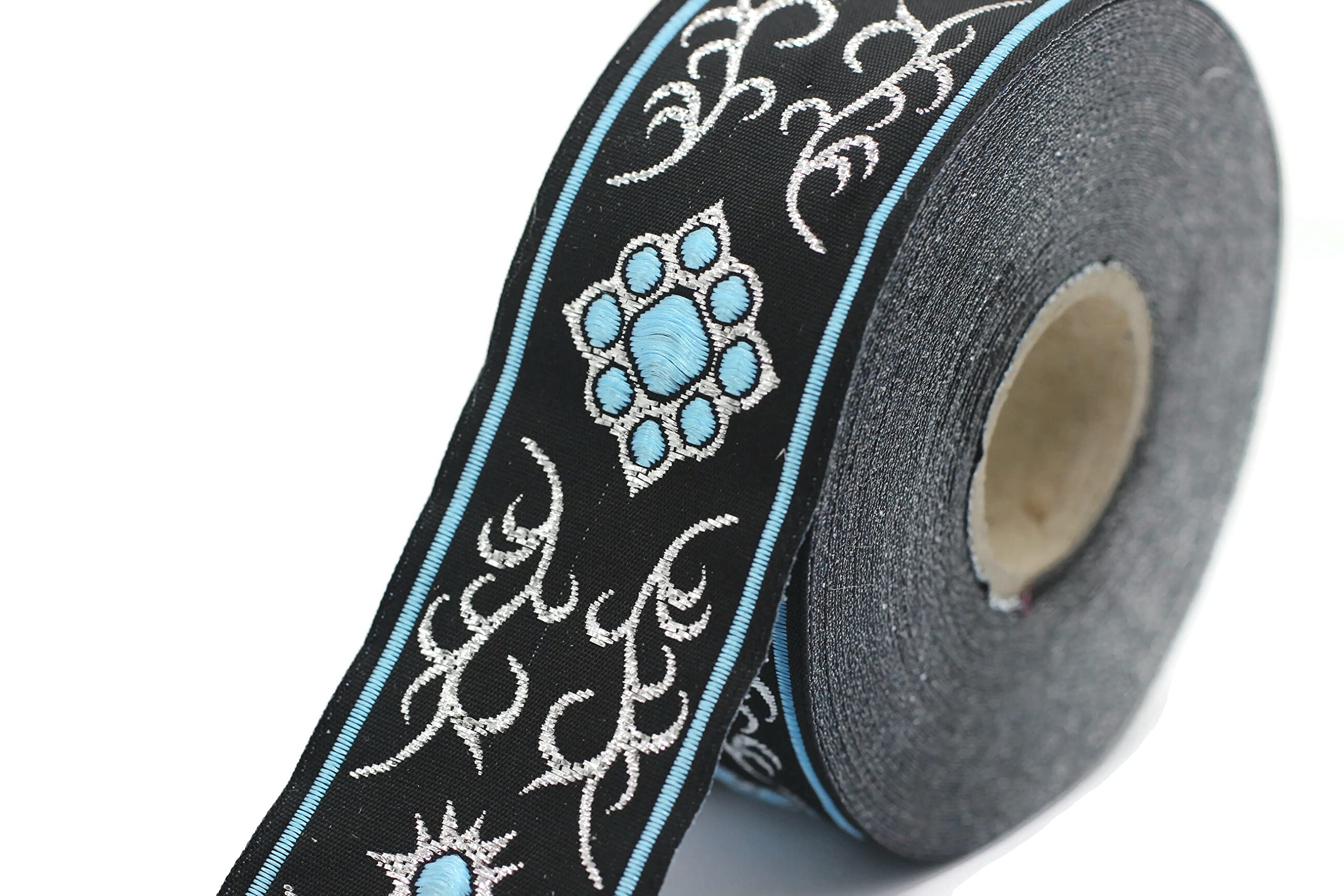Nastri jacquard blu metallizzato da 35 mm (3,5 cm), finiture ricamate nativi americani, finiture in tessuto, jacquard tessuto, bordo tessuto, 35806