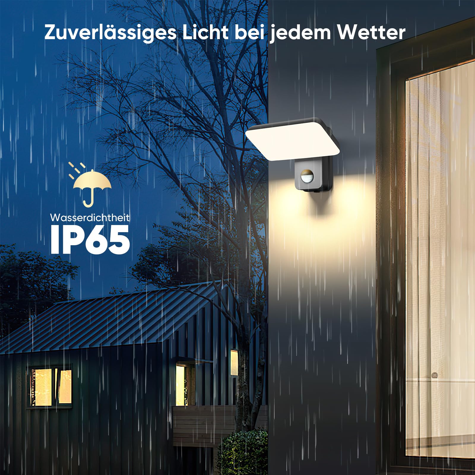 brightower 24W Außenwandleuchte Außenlampe mit Bewegungsmelder,IP65 LED Wandleuchte Außen Aluminium mit Schwenkbar LED Panel,Warmweiß 3000K Außenleuchte für Garten Terrasse (Schwarz 1 Stück)