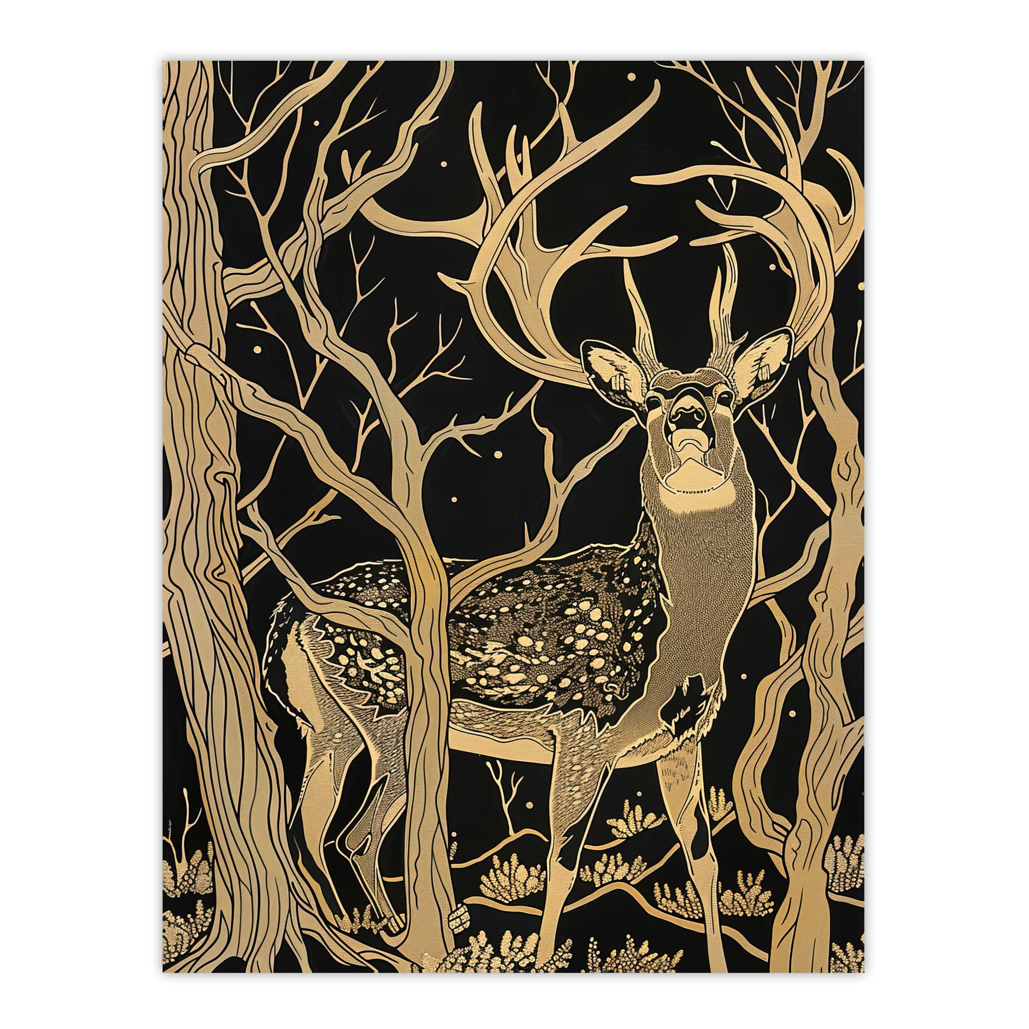 Artery8 Deer Forest Tree Tan Brown Landscape Living Room Extra Large XL Wall Art Poster Print