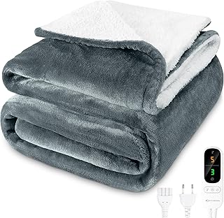 MYCARBON Couverture Chauffante 180x160cm, 2 Places, Arrêt Automatique, Minuterie 9H, 6 Températures, Protection Contre la Surchauffe, Lavable Machine, Plaid Chauffant pour Canapé, Lit, Gris Clair