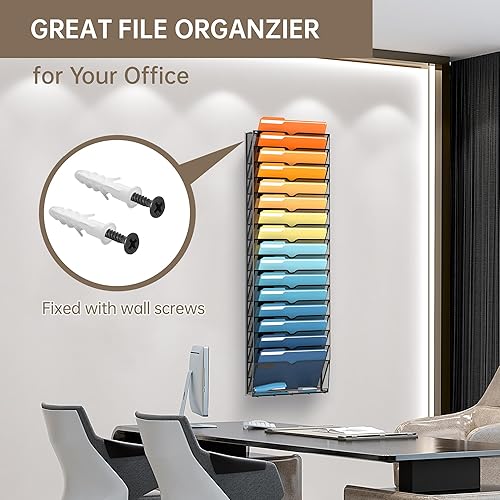 Miniatura 10 de SUPEASY Soporte para archivos de pared de malla de 7 niveles, organizador de archivos de pared colgante, organización de oficina para papeles,