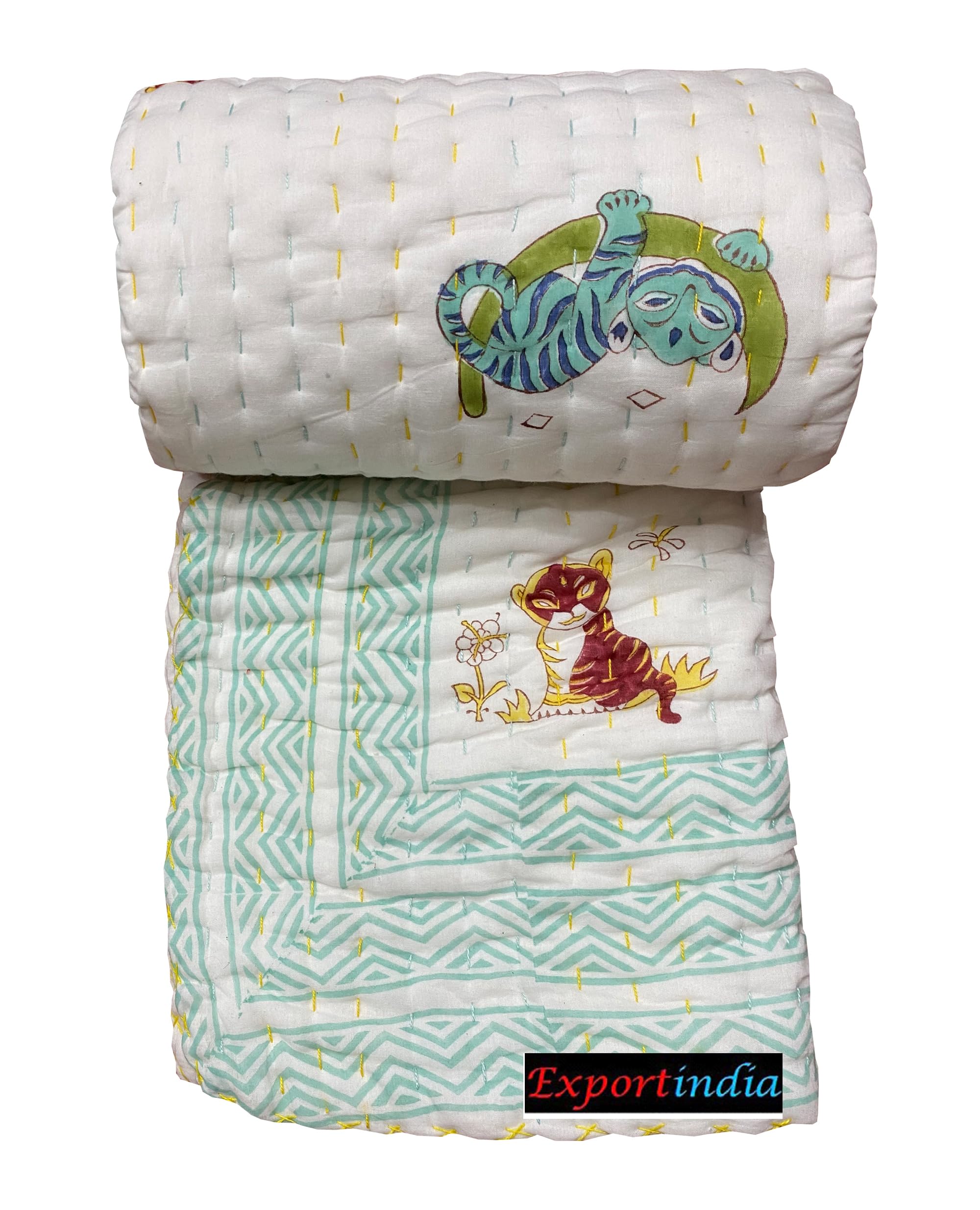 Generic Exportindia New Animal Print 100% Cotton Soft Warm Baby Quilt Hand Block Print Cotton Hand Made Baby Quilt