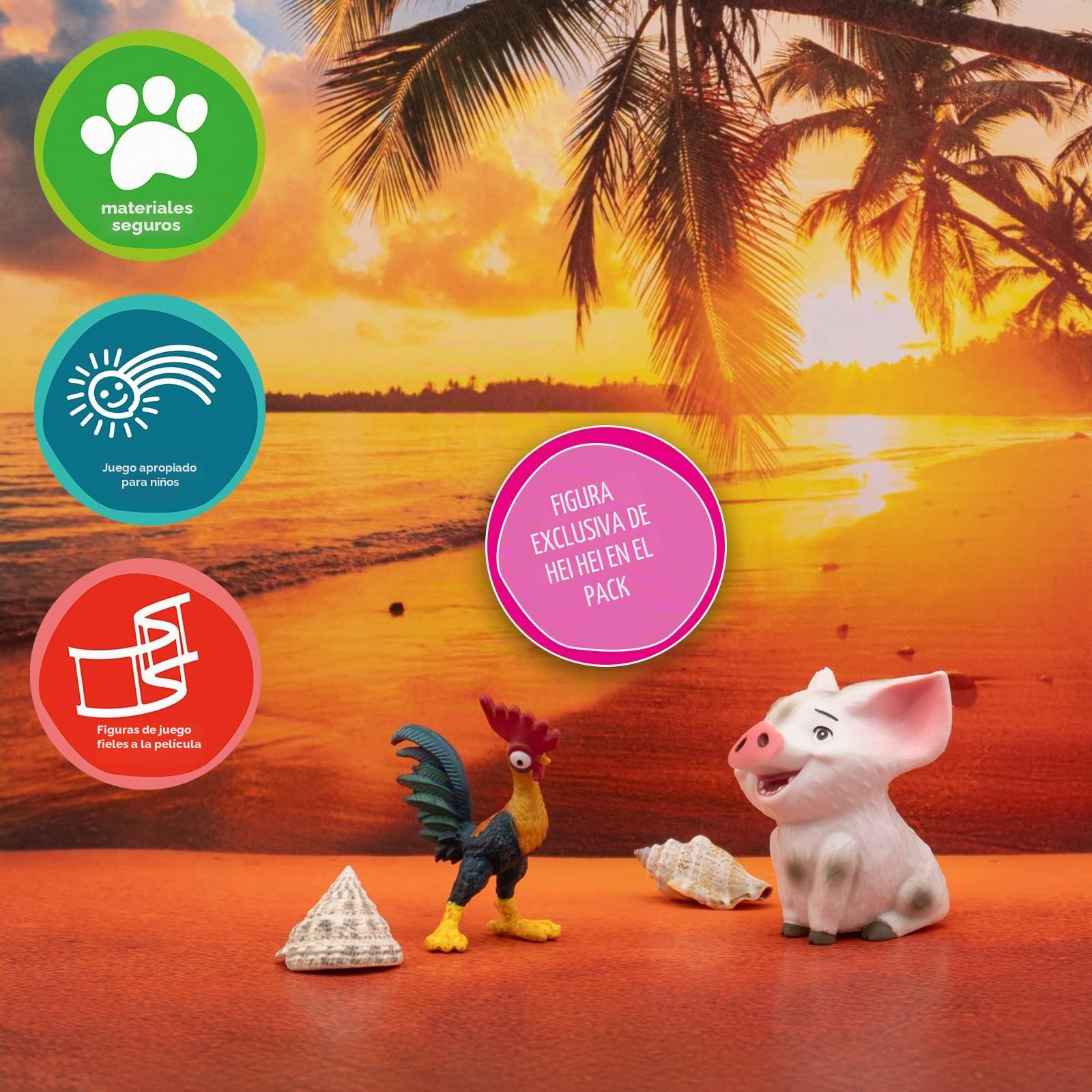 Bullyland 13261 - Walt Disney Vaiana play figure set con Vaiana, semidios Maui, cerdo Pua & Heihei, fiel al detalle, ideal como figura de tarta y regalo para niños