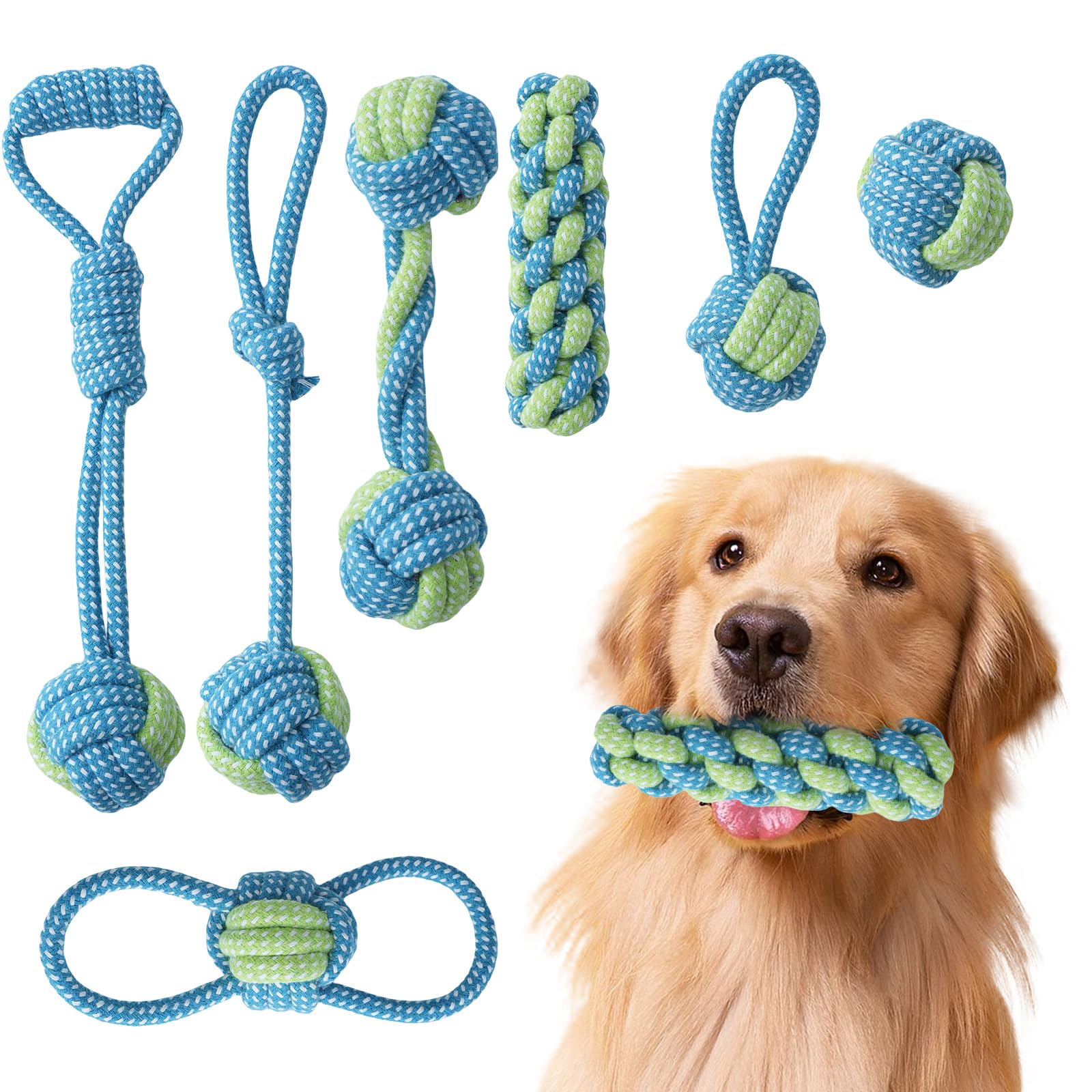 JOPOY Dog Rope Toys 7 Pack, Puppy Teething Sturdy Cotton Chew Tug Ropes Indoor/Outdoor, Exercise Interactive Tug O'War Toys Set for Boredom