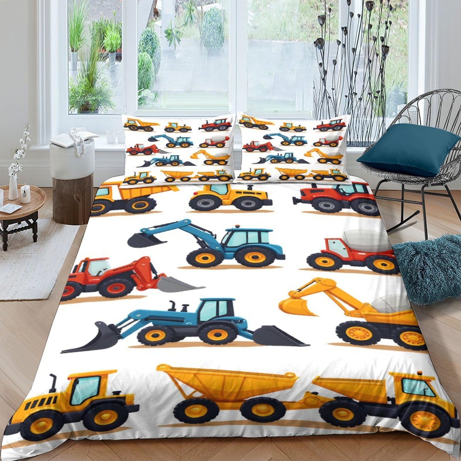 Ctjqhvkz Style-5 3D Printed Construction Vehicles Fitted Sheet Microfiber Soft Breathable Digger Bed Cover For Bedroom Dorm Mattress Decor Single（135X200cm）