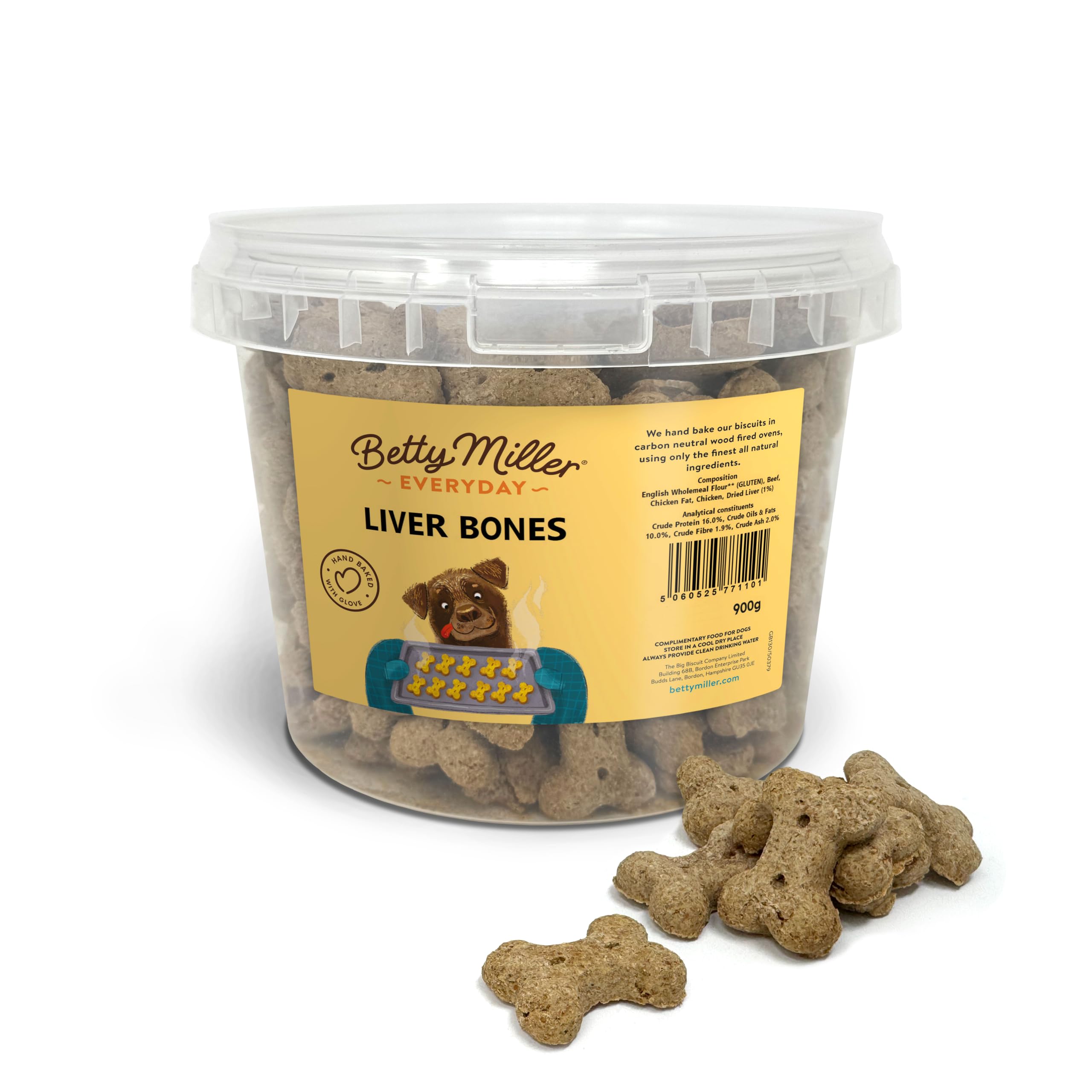 Betty Miller Dog Treats - Liver Bones 900g - British Baked Dog Biscuits - Liver Treats for Dogs