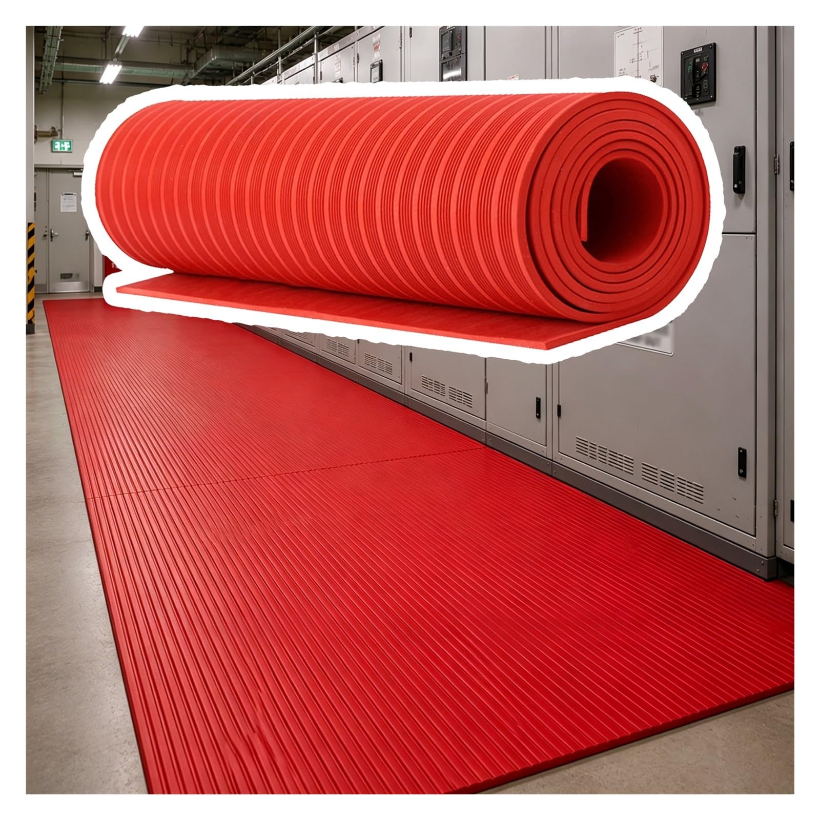 ZJKXJH Electrical insulating rubber mat Rubber Insulating Mat with Anti Slip Texture, High Voltage Dielectric Safety Mat for Electrical Panels/Switchgear Rooms(Red-T-3mm,L - 10 m)