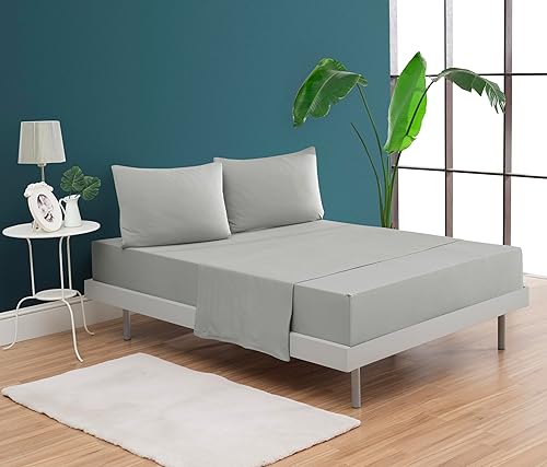 Miniatura 3 de Juego de sábanas de jersey 100% algodón, extrasuave, ajuste fácil, juego de 4 piezas, para todas las estaciones, cómodo, 4 piezas (gris, King)