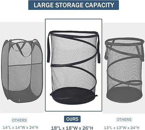 Miniatura 2 de Cesta plegable de malla para ropa sucia de 115 litros, cesta plegable de almacenamiento de ropa de gran capacidad con asas, 26 pulgadas de alto x 18