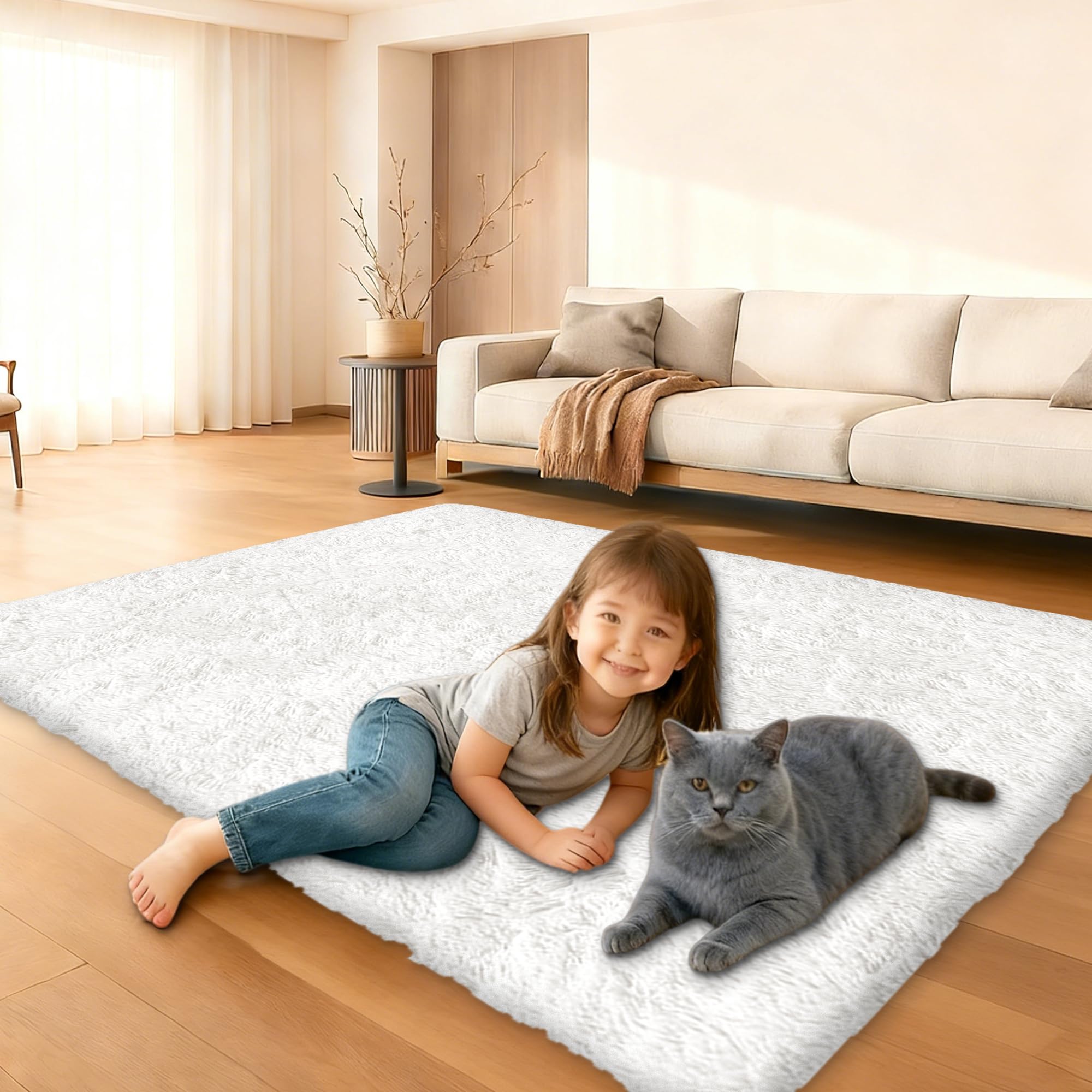 Tappeto in finta pelliccia, 210 x 290 cm, morbido, per soggiorno, camera da letto, arredamento moderno per la casa, elegante, design antiscivolo, facile da pulire