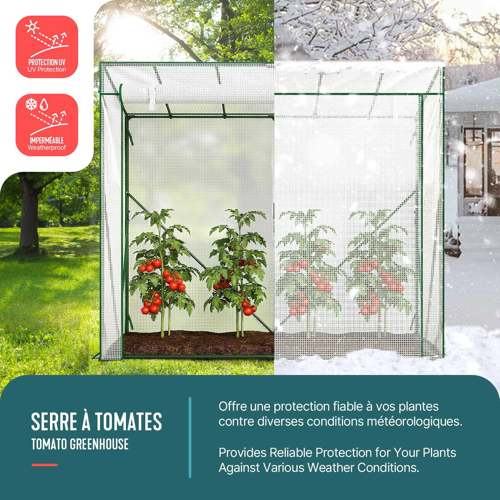 VOUNOT ® Serre de Jardin à Toit Incliné Serre à Tomate avec Grande Porte et 2 Fenêtres pour Légumes Plantes Fleurs Bâche PE Renforcée 135g/m2 Protéger Vos Plantes en Toutes Saisons 200x77x170cm Blanc