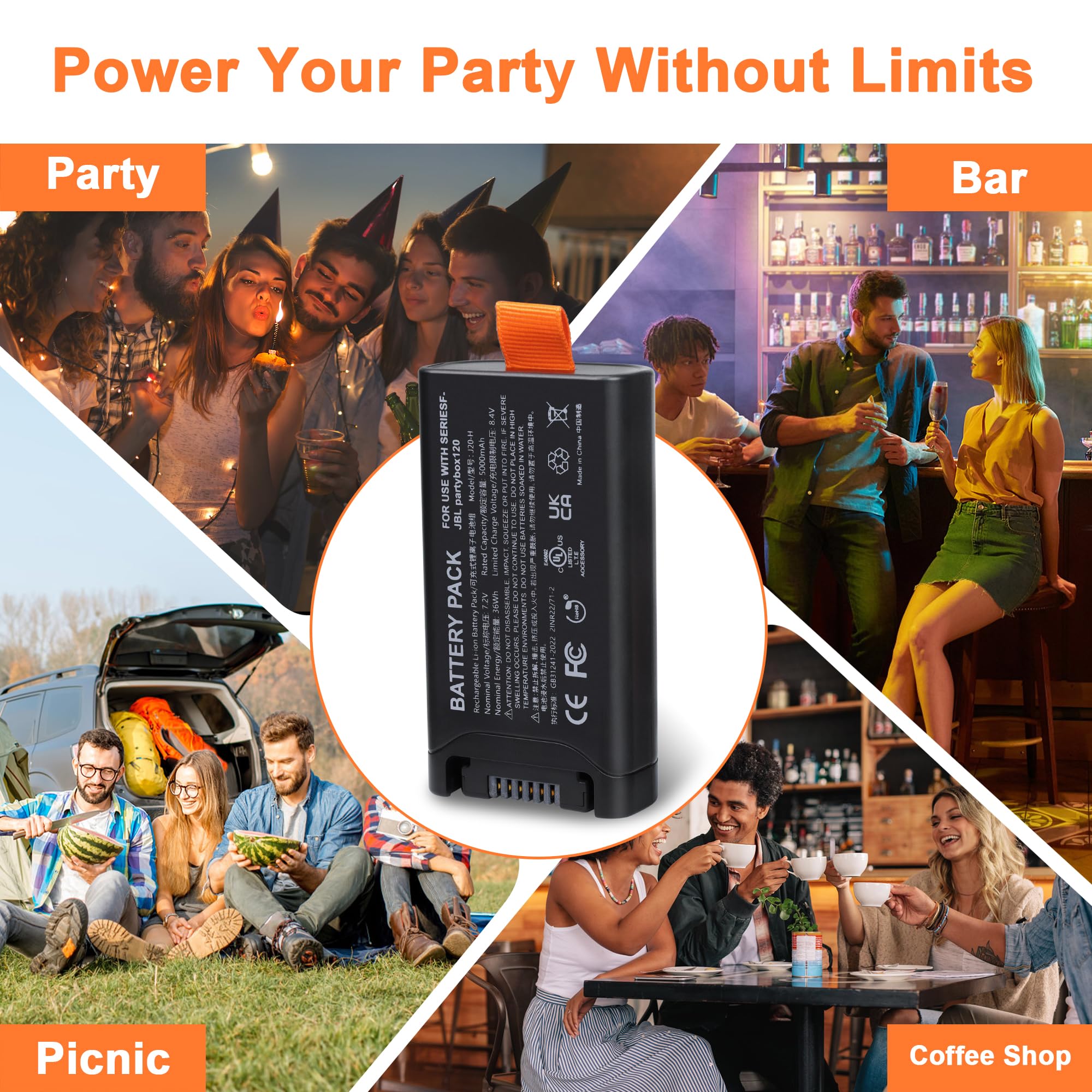 Sostituzione per Partybox 120 Batteria: per Batteria 200 - Party Box Club 120 - PartyBox 120 Batterie al Litio Sostituibili Pacco 5000mAh
