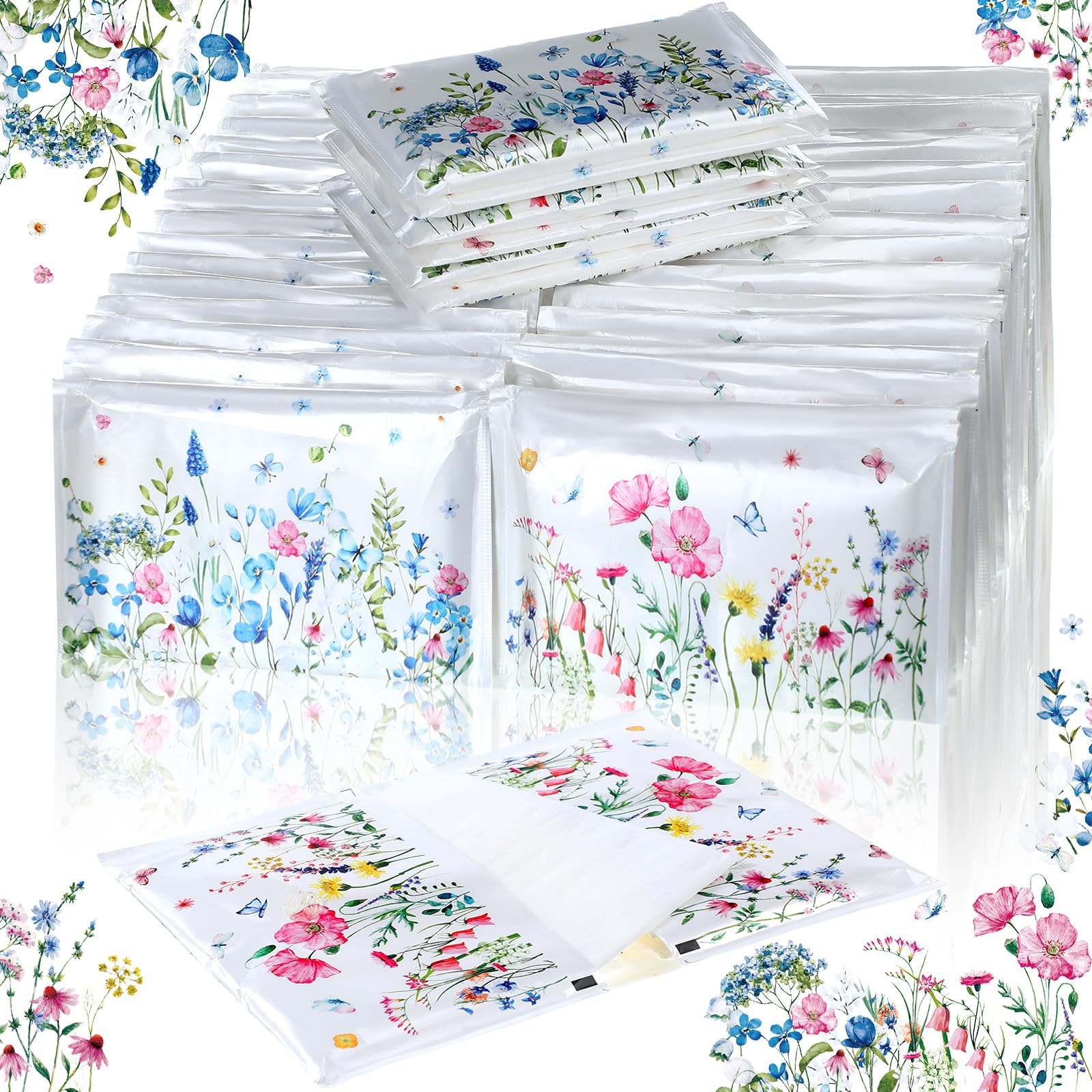 Fourluoo 50 Pack Spring Floral Pocket Tissues Individual Packs Wildflower Wallet Facial Tissue Travel Bulk 3 Ply Flower